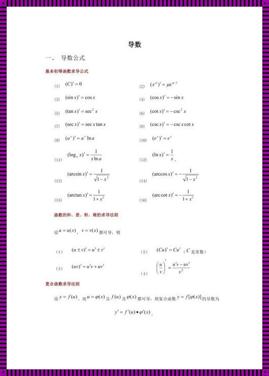 高中数学导数16个基本公式之惊现