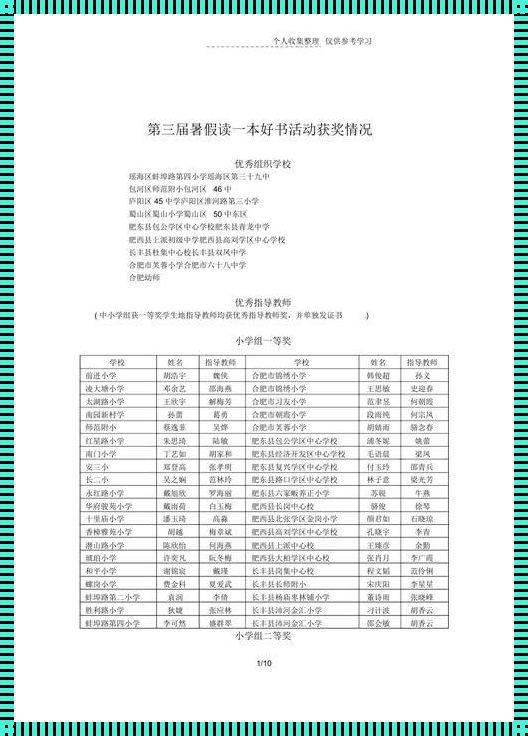 合肥暑假读一本好书获奖名单：揭秘神秘面纱