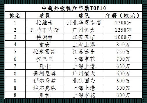 上海上港球员年薪一览表：揭示中国足球的薪资秘密