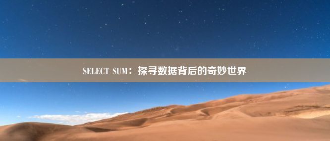 SELECT SUM：探寻数据背后的奇妙世界