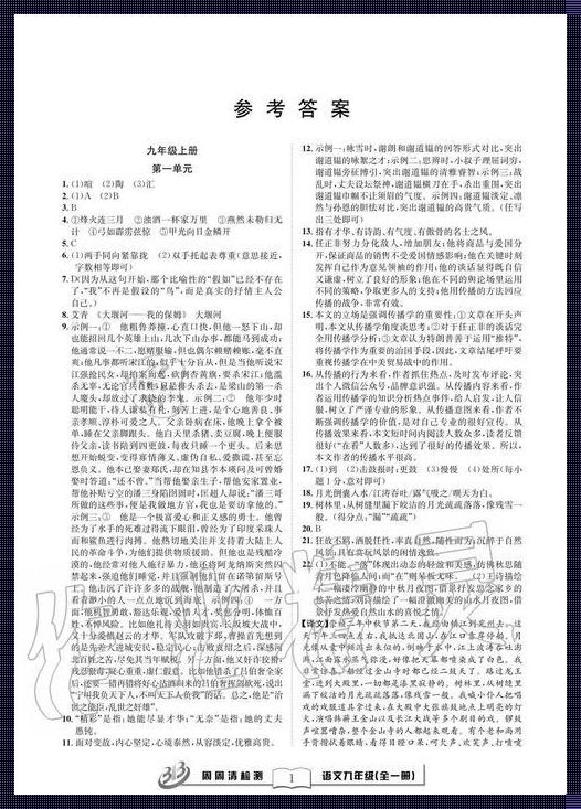 九年级畅行课堂语文答案：追求知识与情感的融合